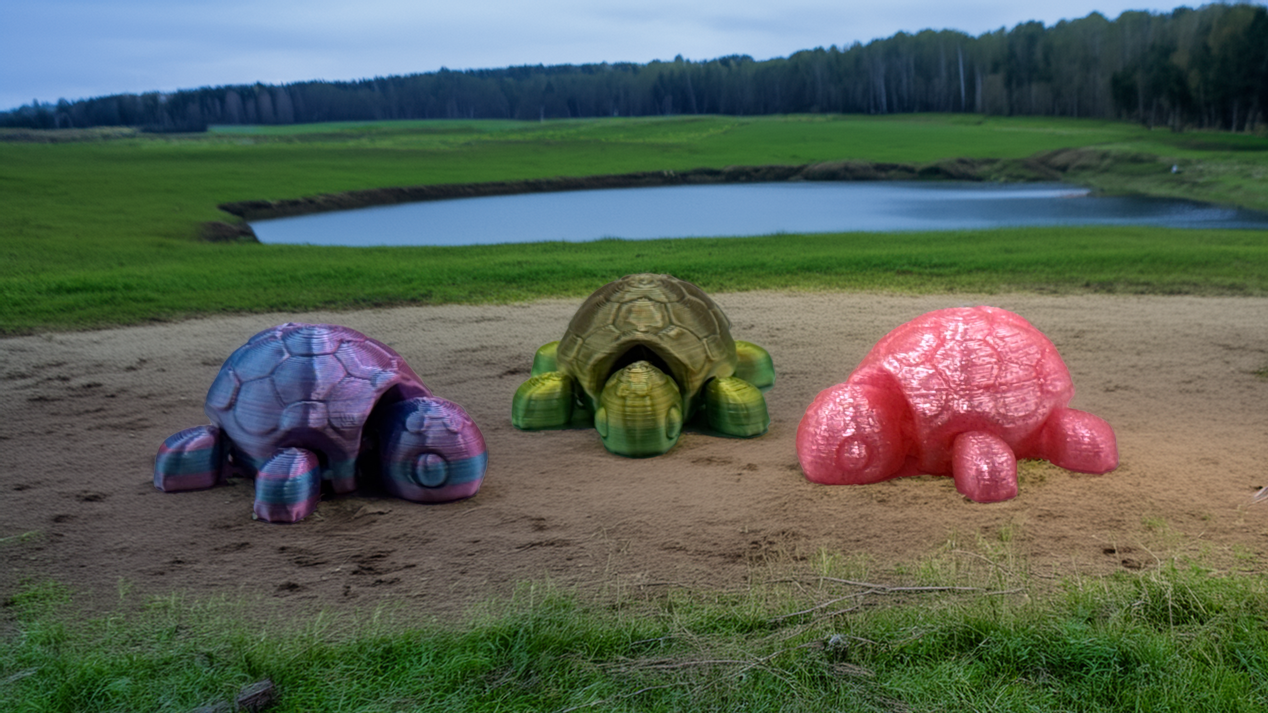 Mini Articulated Turtles – Pack of 3 (Gradient & Sparkle Variants)